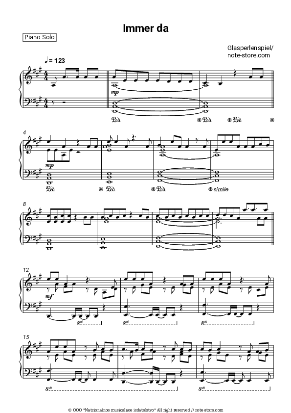 Immer da - Glasperlenspiel Piano Sheet Music - Piano.Solo