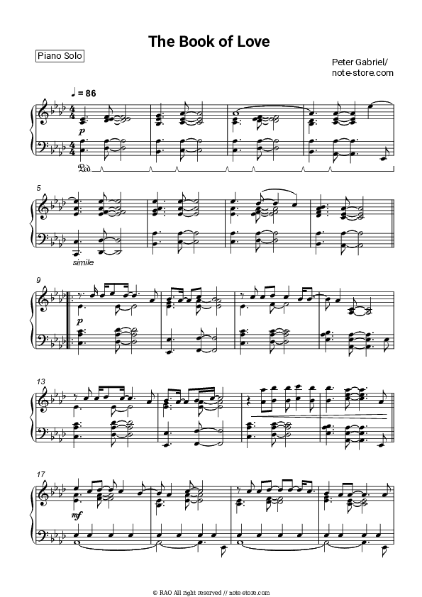 The Book of Love - Peter Gabriel Piano Sheet Music - Piano.Solo