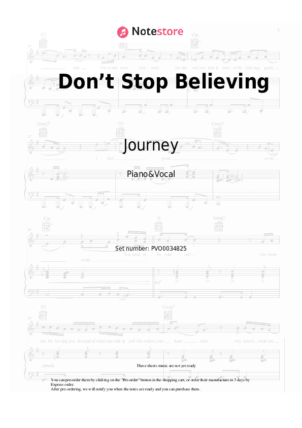Don’t Stop Believing - Journey Piano Sheet Music with the Voice part - Piano&Vocal