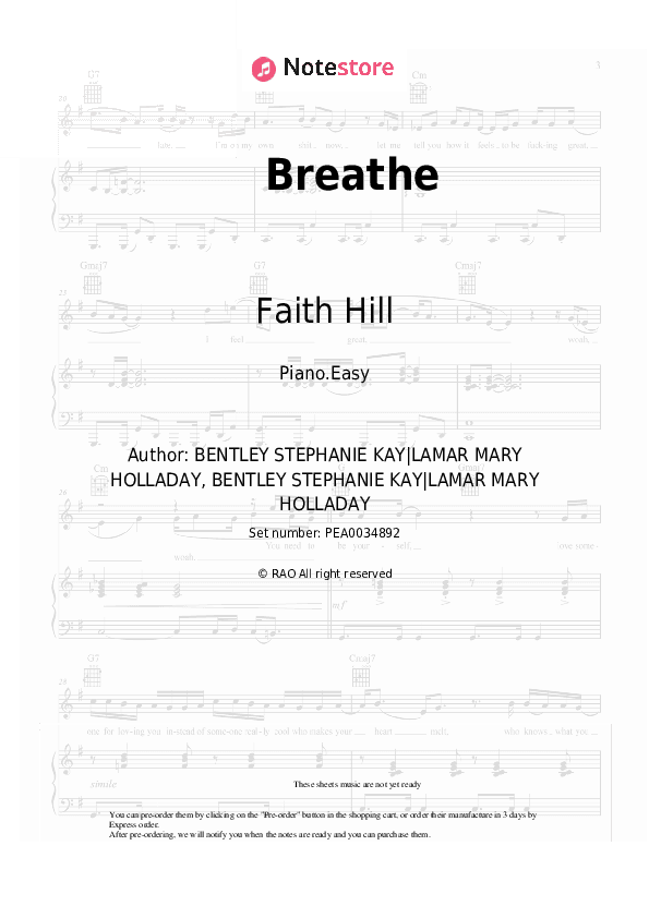 Breathe - Faith Hill Piano Sheet Music Easy - Piano.Easy