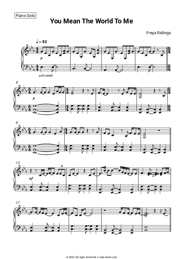 You Mean The World To Me - Freya Ridings Piano Sheet Music - Piano.Solo