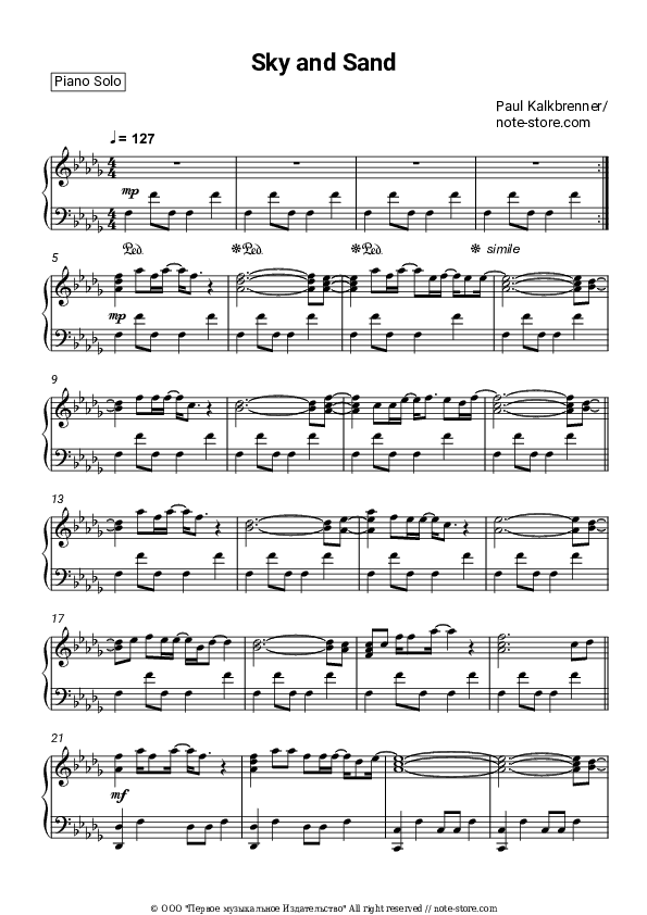 Sky and Sand - Paul Kalkbrenner Piano Sheet Music - Piano.Solo