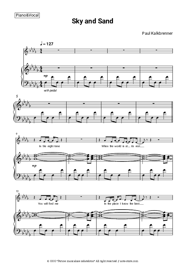 Sky and Sand - Paul Kalkbrenner Piano Sheet Music with the Voice part - Piano&Vocal