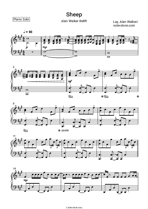 Sheep (Alan Walker Relift) - Lay, Alan Walker Piano Sheet Music - Piano.Solo