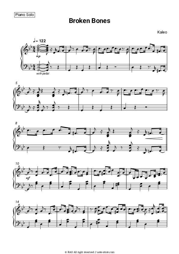 Broken Bones - Kaleo Piano Sheet Music - Piano.Solo