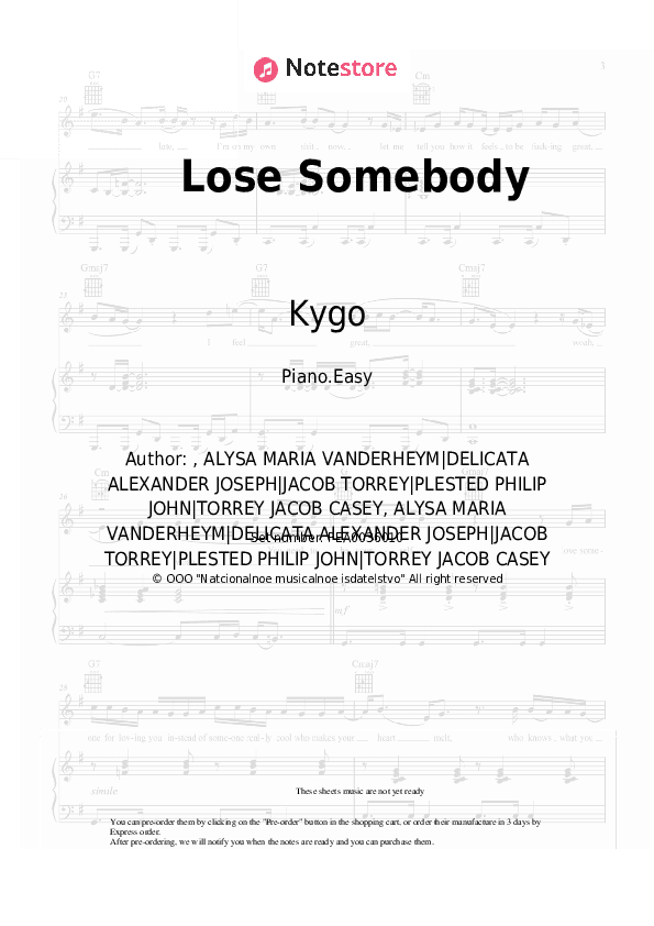 Lose Somebody - Kygo, OneRepublic Piano Sheet Music Easy - Piano.Easy