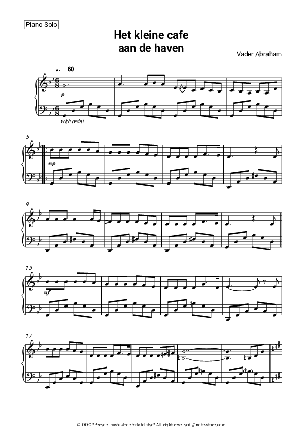 Het kleine cafe aan de haven - Vader Abraham Piano Sheet Music - Piano.Solo