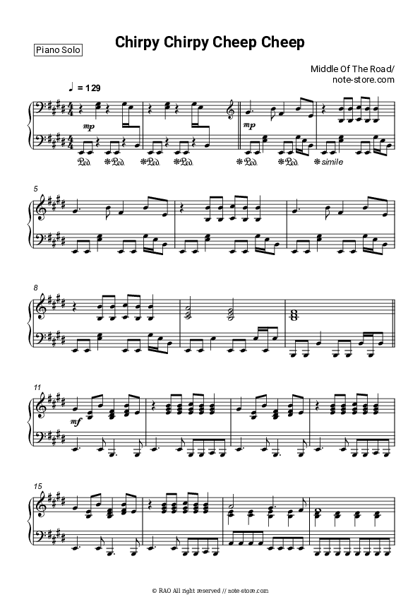 Chirpy Chirpy Cheep Cheep - Middle Of The Road Piano Sheet Music - Piano.Solo