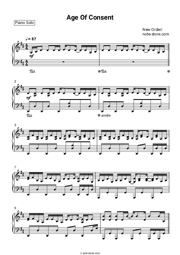 Age Of Consent - New Order Piano Sheet Music - Piano.Solo