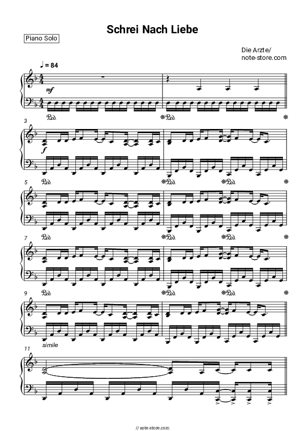 Schrei Nach Liebe - Die Ärzte Piano Sheet Music - Piano.Solo