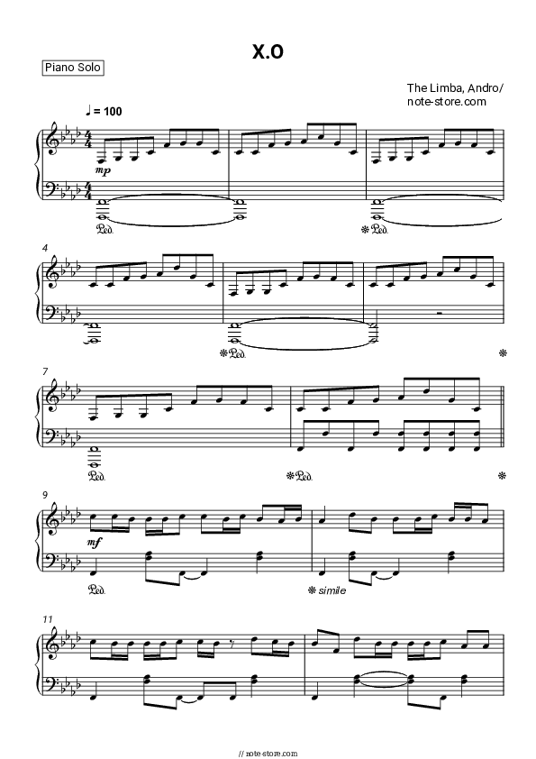 X.O - Andro, The Limba Piano Sheet Music - Piano.Solo