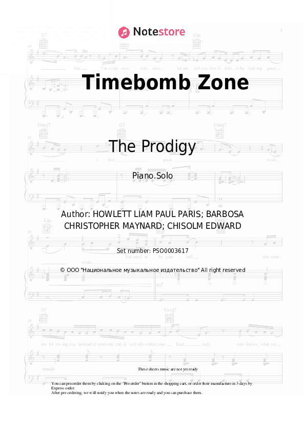 Timebomb Zone - The Prodigy Piano Sheet Music - Piano.Solo
