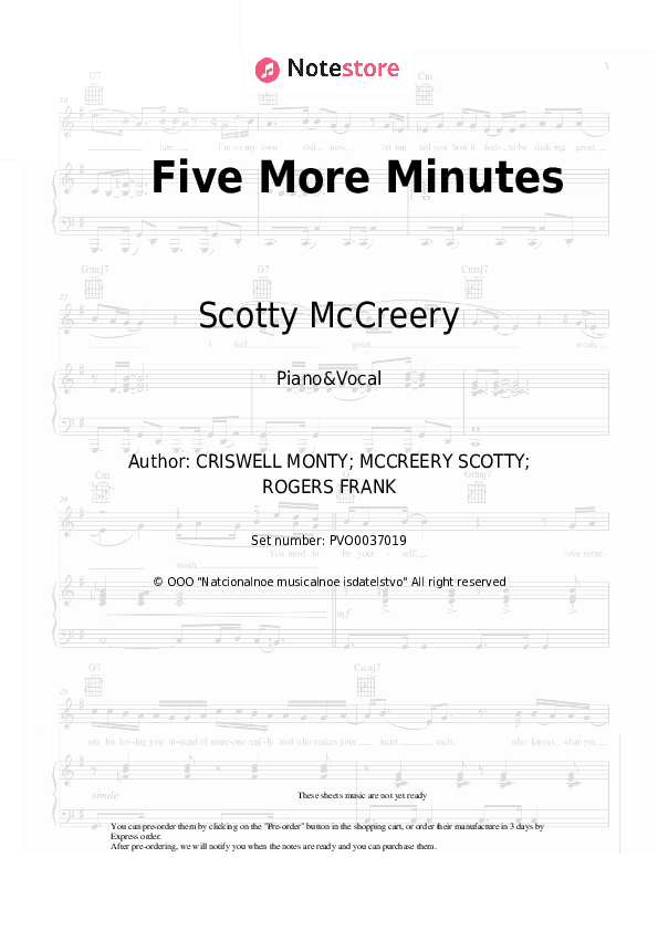 Five More Minutes - Scotty McCreery Piano Sheet Music with the Voice part - Piano&Vocal