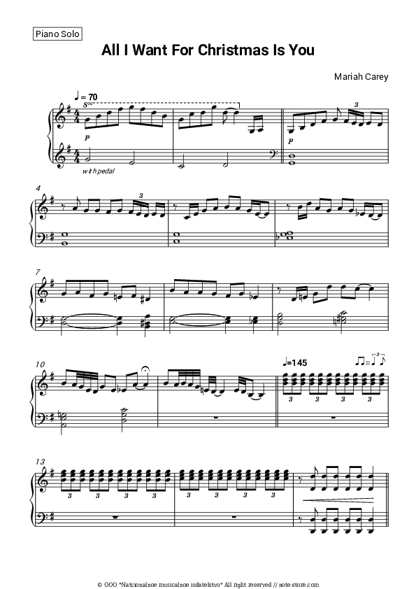 All I Want for Christmas Is You - Mariah Carey Piano Sheet Music - Piano.Solo