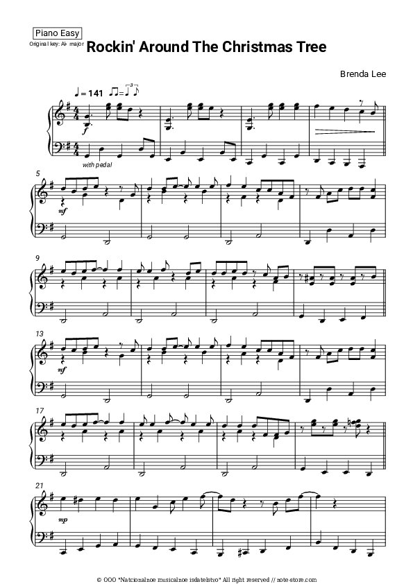 Rockin' Around The Christmas Tree - Brenda Lee Piano Sheet Music Easy - Piano.Easy