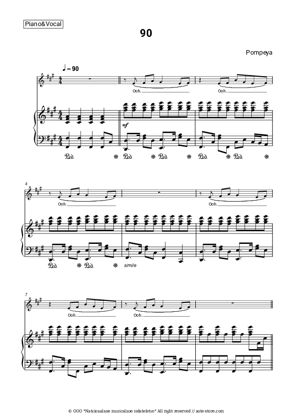 90 - Pompeya Piano Sheet Music with the Voice part - Piano&Vocal