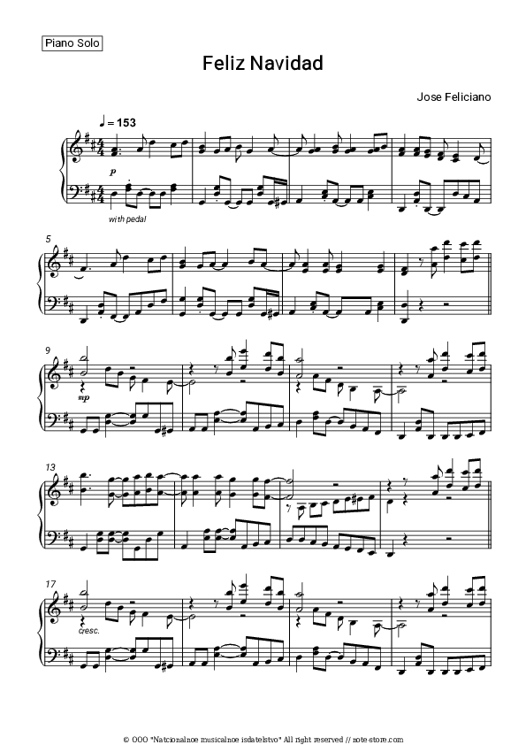 Feliz Navidad - Jose Feliciano Piano Sheet Music - Piano.Solo