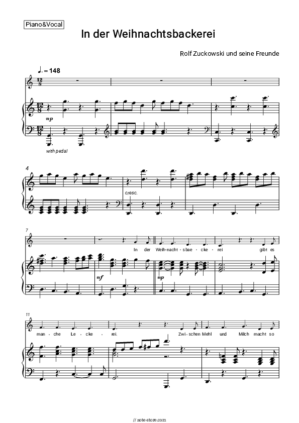 In der Weihnachtsbackerei - Rolf Zuckowski und seine Freunde Piano Sheet Music with the Voice part - Piano&Vocal