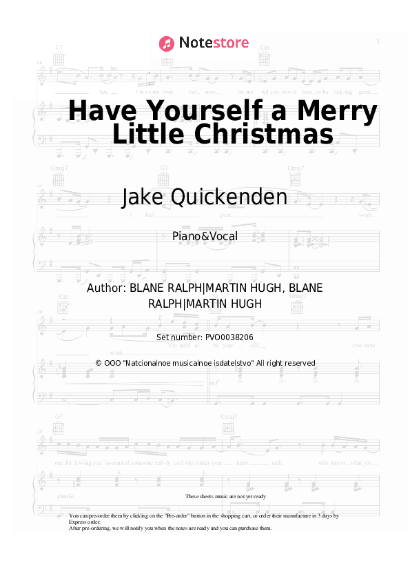 Have Yourself a Merry Little Christmas - Jake Quickenden Piano Sheet Music with the Voice part - Piano&Vocal