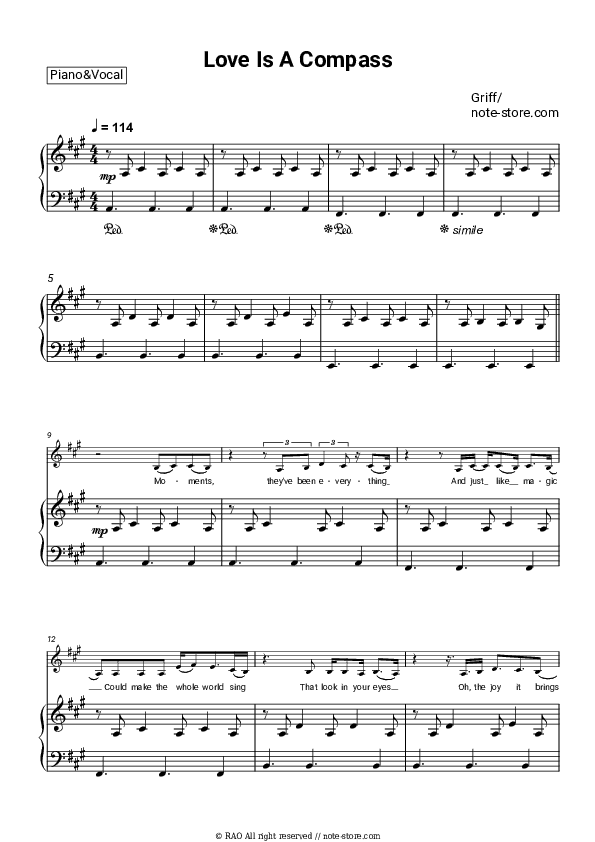 Love Is A Compass - Griff Piano Sheet Music with the Voice part - Piano&Vocal