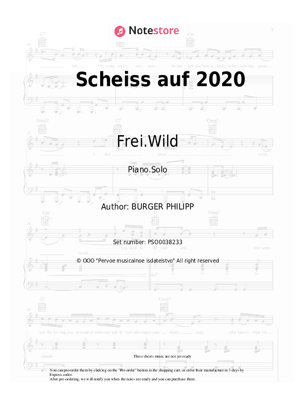 Scheiss auf 2020 - Frei.Wild Piano Sheet Music - Piano.Solo