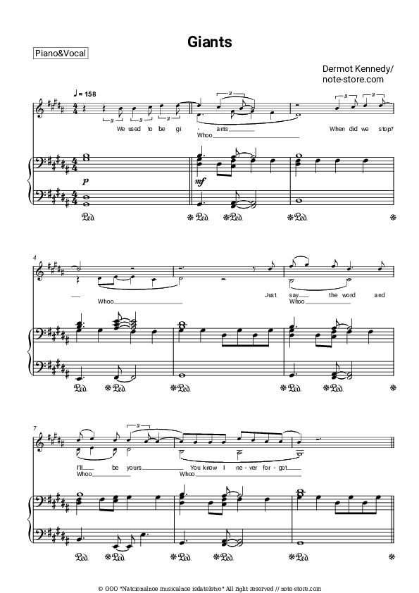 Giants - Dermot Kennedy Piano Sheet Music with the Voice part - Piano&Vocal