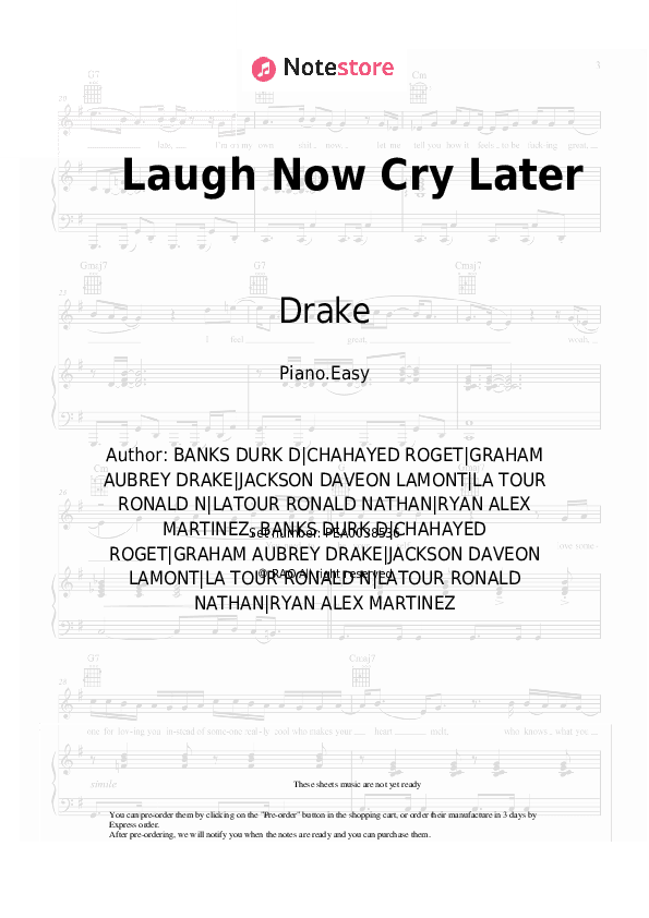 Laugh Now Cry Later - Drake, Lil Durk Piano Sheet Music Easy - Piano.Easy
