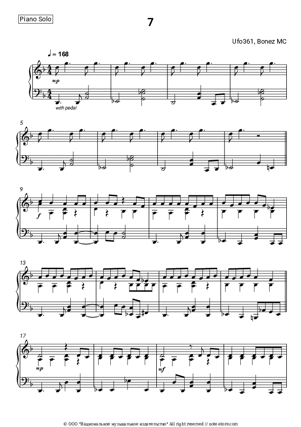 7 - Ufo361, Bonez MC Piano Sheet Music - Piano.Solo