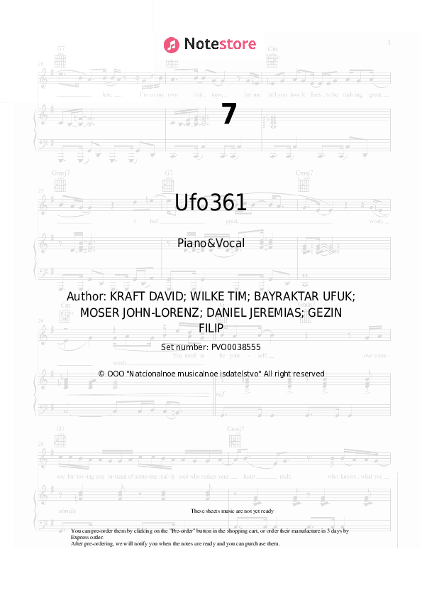 7 - Ufo361, Bonez MC Piano Sheet Music with the Voice part - Piano&Vocal