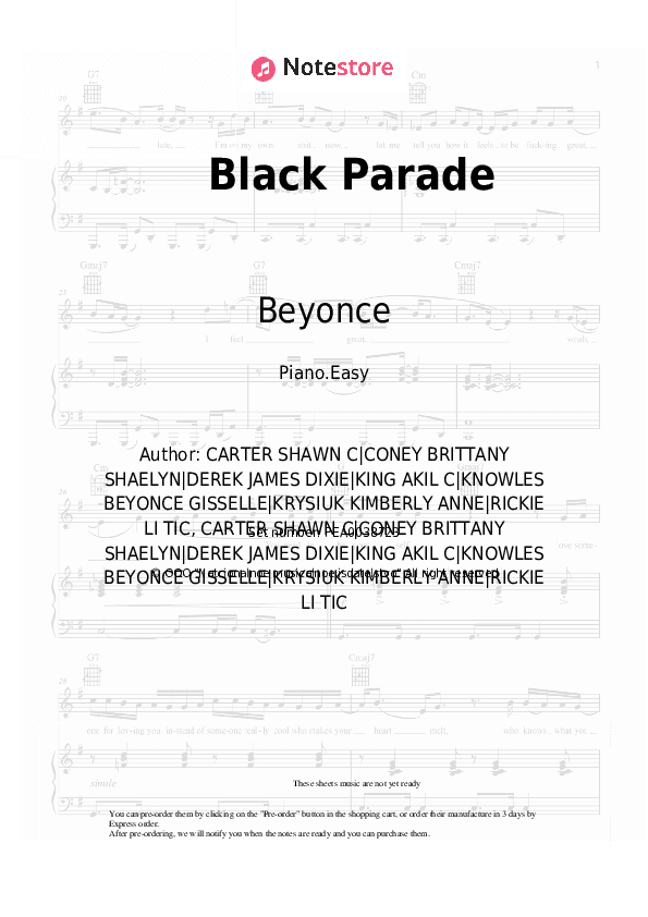 Black Parade - Beyonce Piano Sheet Music Easy - Piano.Easy