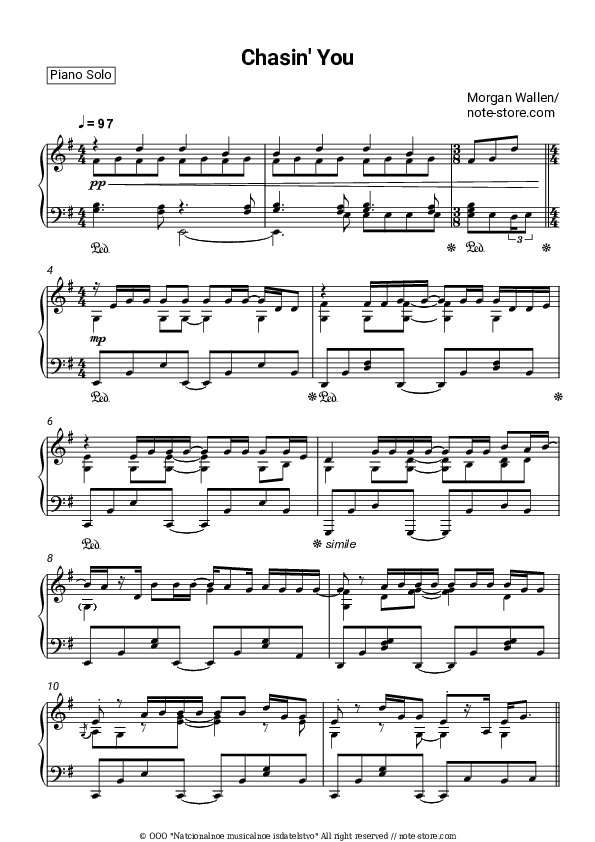 Chasin' You - Morgan Wallen Piano Sheet Music - Piano.Solo