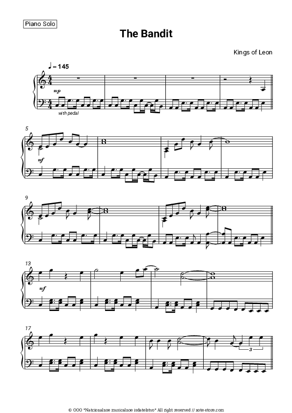 The Bandit - Kings of Leon Piano Sheet Music - Piano.Solo