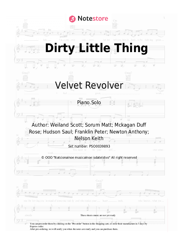 Dirty Little Thing - Velvet Revolver Piano Sheet Music - Piano.Solo