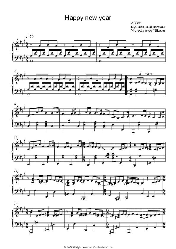 Happy new year - ABBA Piano Sheet Music - Piano.Solo