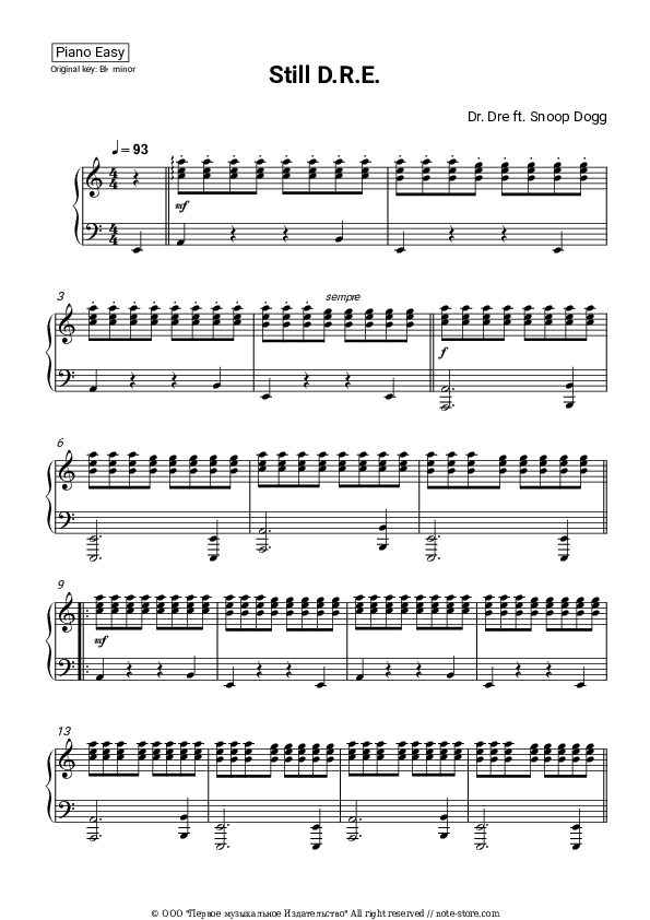 Still D.R.E. - Dr. Dre, Snoop Dogg Piano Sheet Music Easy - Piano.Easy