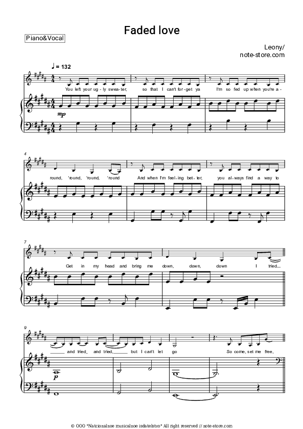 Faded Love - Leony Piano Sheet Music with the Voice part - Piano&Vocal