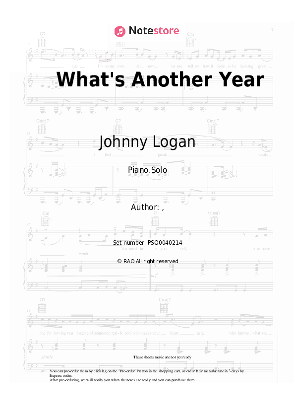 What's Another Year - Johnny Logan Piano Sheet Music - Piano.Solo