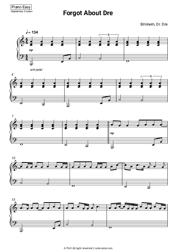 Forgot About Dre - Eminem, Dr. Dre Piano Sheet Music Easy - Piano.Easy