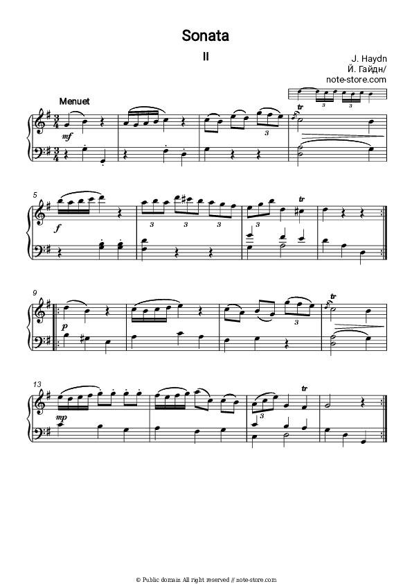 Sonata in G major 2-3 movements - Joseph Haydn Piano Sheet Music - Piano.Solo