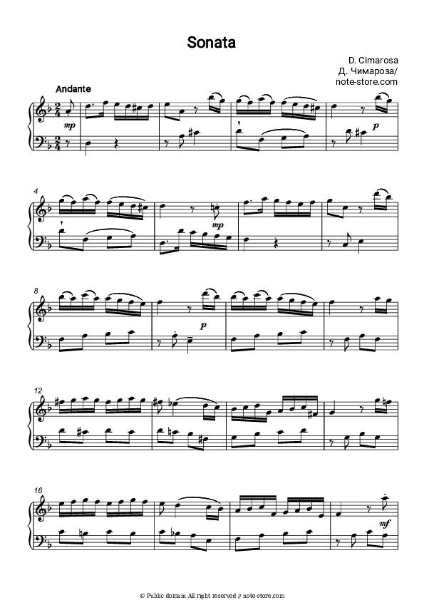 Sonata No. 9 Andante - Domenico Cimarosa Piano Sheet Music - Piano.Solo