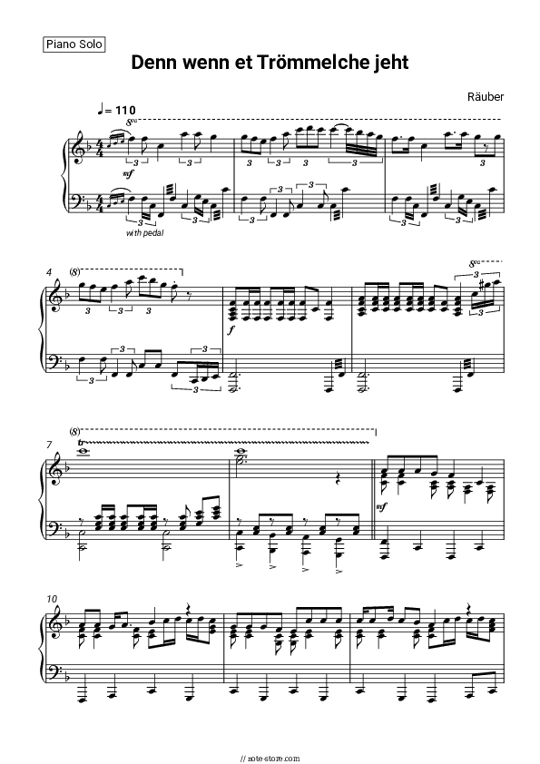 Denn wenn et Trömmelche jeht - Räuber Piano Sheet Music - Piano.Solo