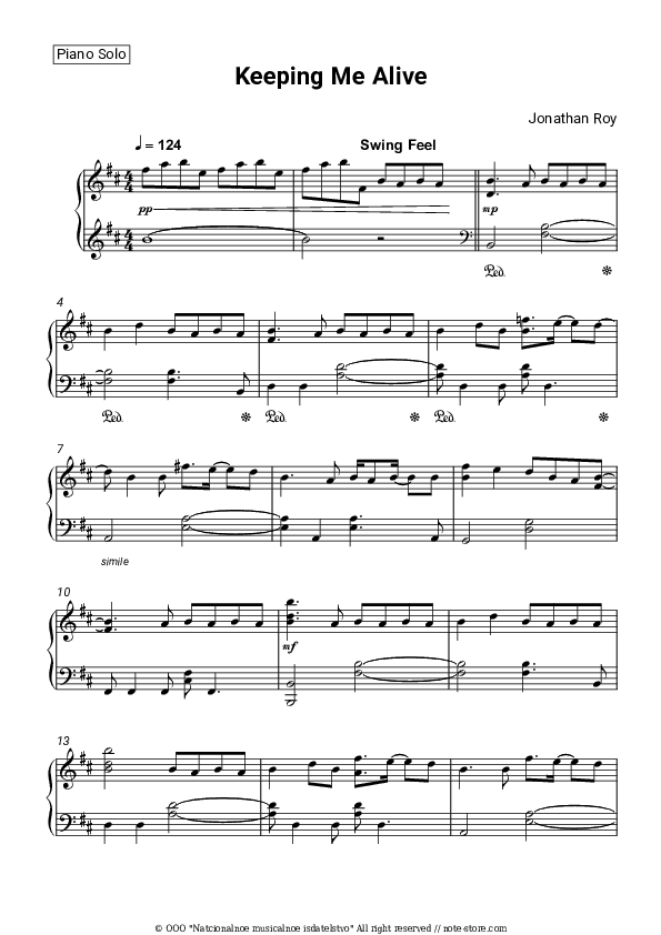 Keeping Me Alive - Jonathan Roy Piano Sheet Music with the Voice part - Piano&Vocal