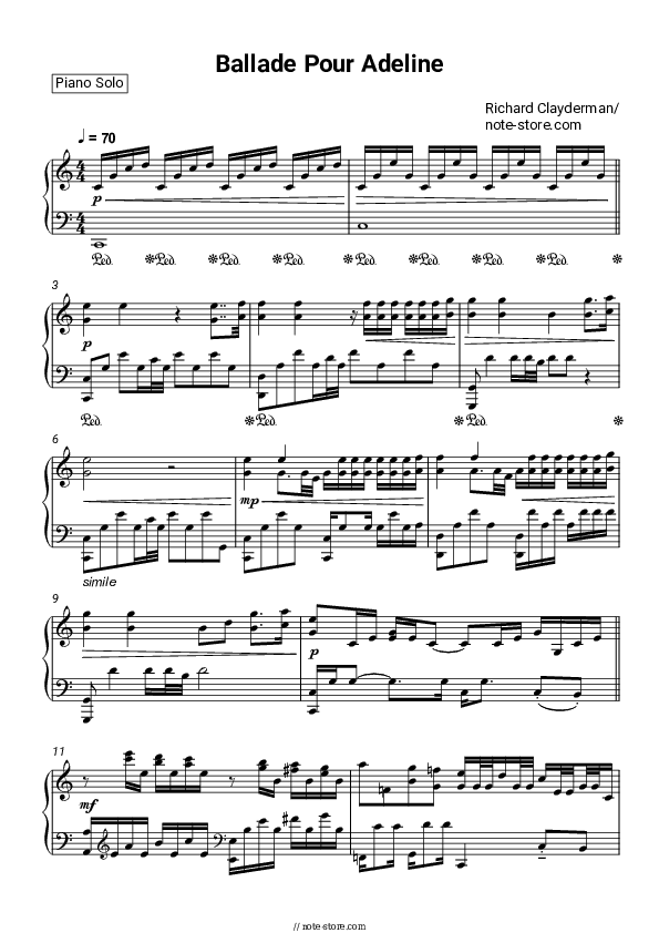 Balada para Adelina - Richard Clayderman Piano Sheet Music - Piano.Solo