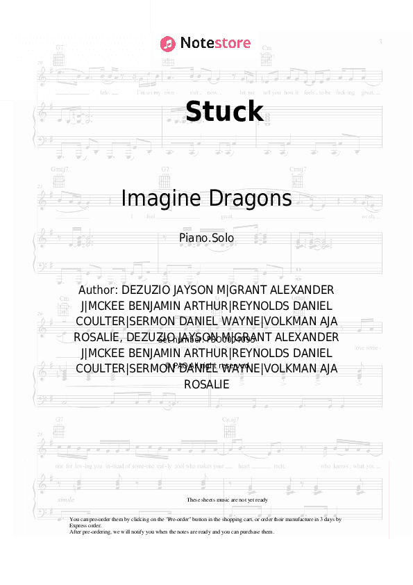 Stuck - Imagine Dragons Piano Sheet Music - Piano.Solo