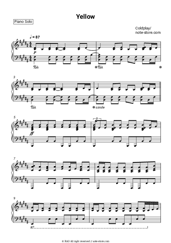 Yellow - Coldplay Piano Sheet Music - Piano.Solo