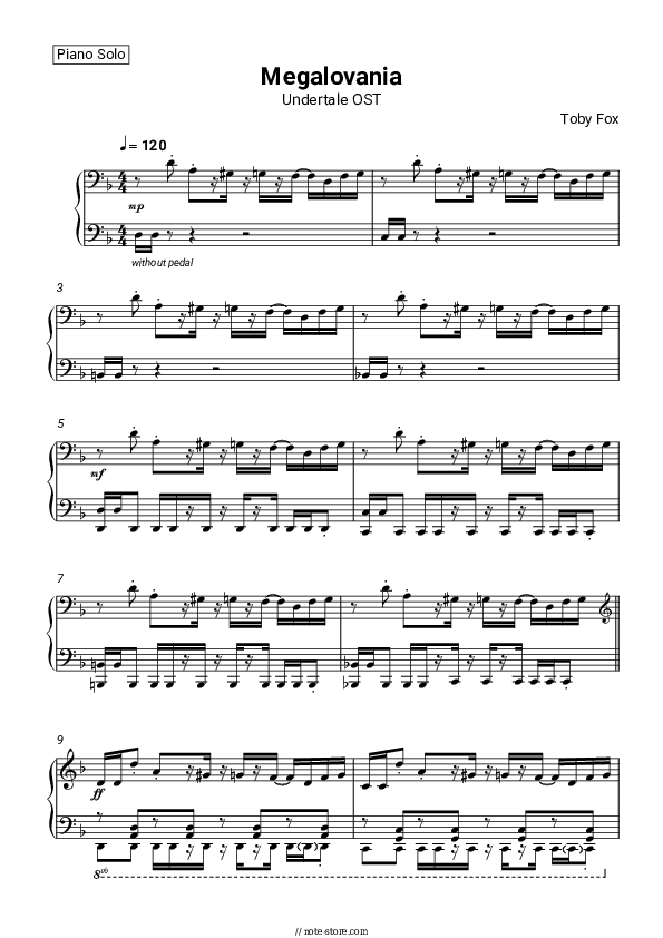 Undertale OST: 100 – Megalovania - Toby Fox Piano Sheet Music - Piano.Solo