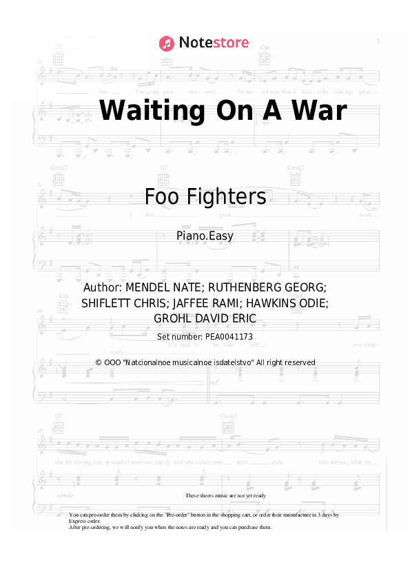 Waiting On A War - Foo Fighters Piano Sheet Music Easy - Piano.Easy