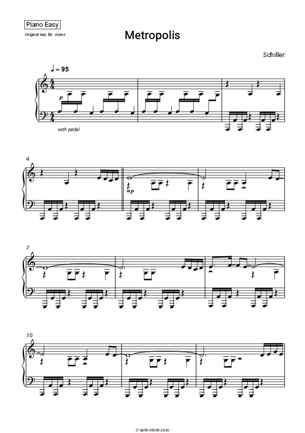 Metropolis - Schiller Piano Sheet Music Easy - Piano.Easy