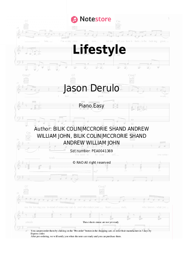 Lifestyle - Jason Derulo, Adam Levine Piano Sheet Music Easy - Piano.Easy