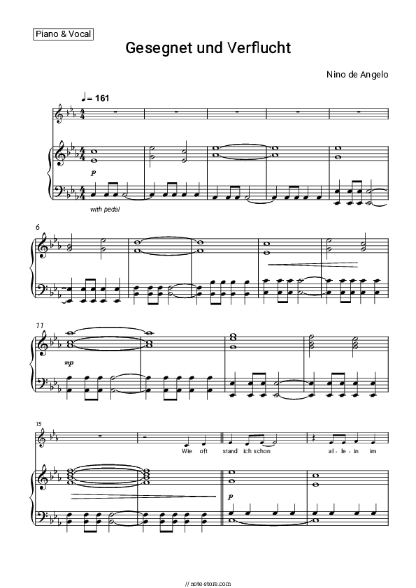 Gesegnet und Verflucht - Nino de Angelo Piano Sheet Music with the Voice part - Piano&Vocal